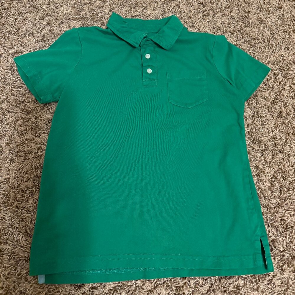 Primary Green Polo Shirt 8-9 Short Sleeve Top 100% Cotton Collared Solid Basic